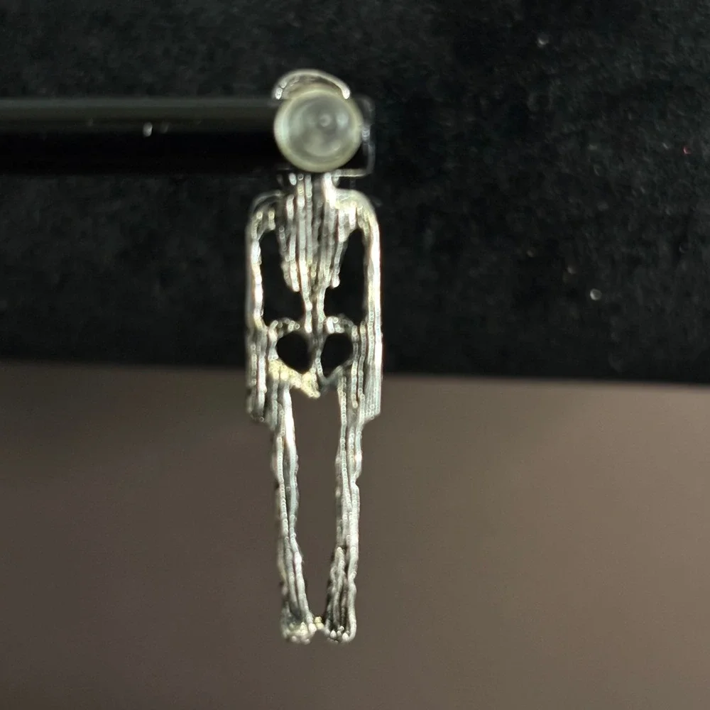 Silver Skeleton Drop Earrings Moveable Head Gothic Halloween Jewelry
